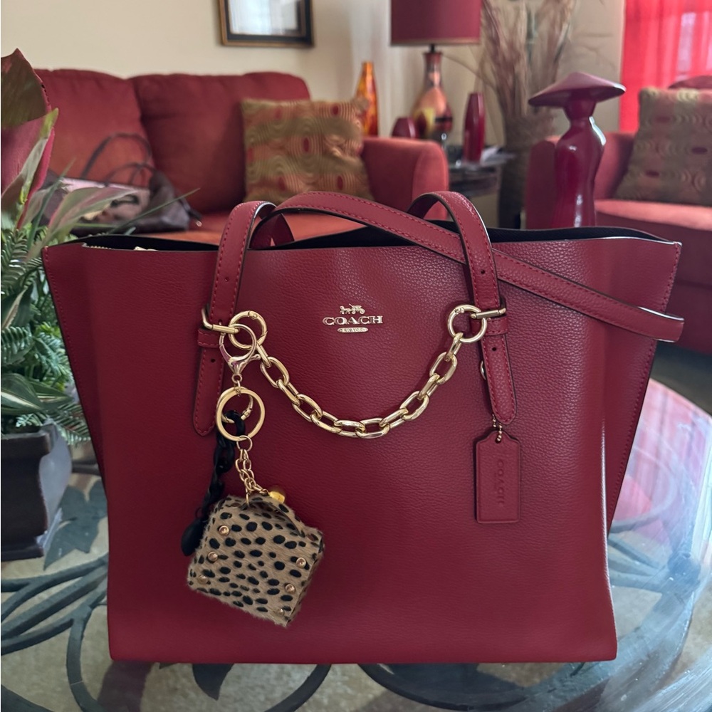 Coach Mollie Red Leather Tote with Gold Accents. Accessories not included